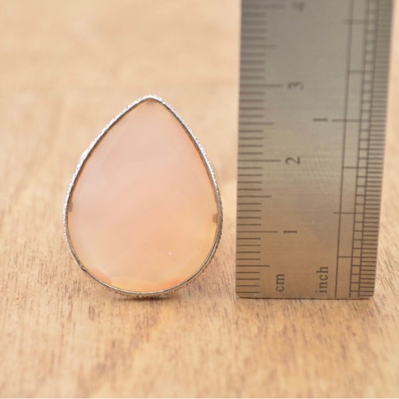 SOLD - Faceted Rose Quartz Tear Drop Ring Sterling Silver 7.4g Vintage Estate - Picture 3 of 4